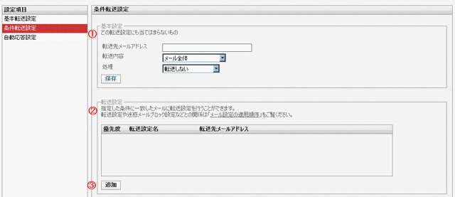 条件転送設定画面